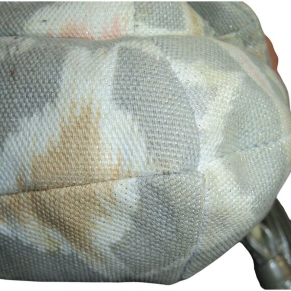 COACH Kristin Ikat Op Art Silver Gray Print Sparkle Canvas Hobo Flap Handbag - Picture 6 of 15